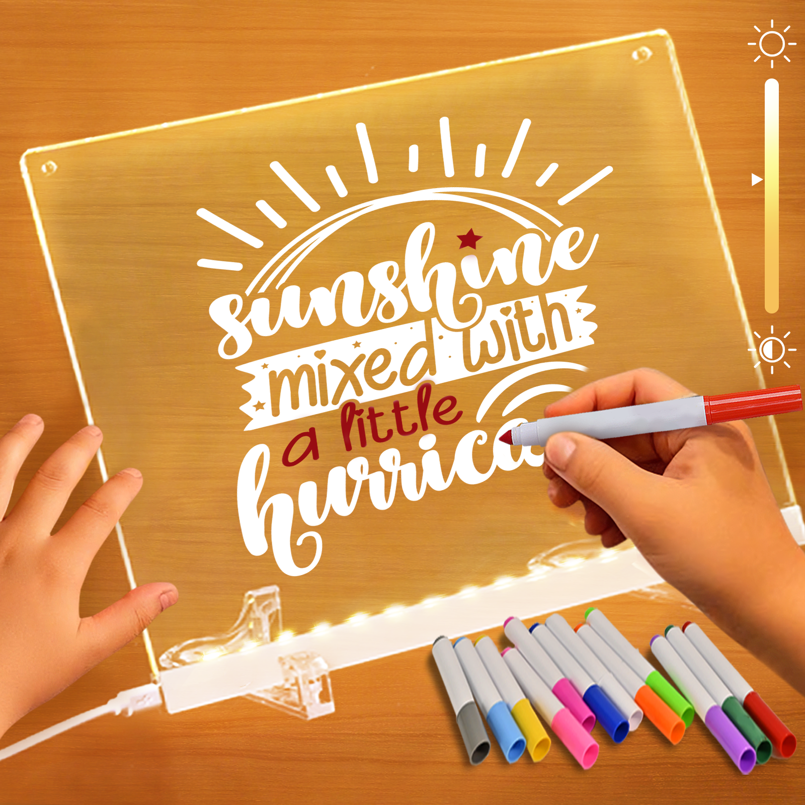 Acrylic Dry Erase Board with LED Light -11.8"x8.5" Clear Glowing Memo,Brightness Level Adjustment,12 Color Markers, Ideal for Office/Home/Kids, Writable Night Light & Desktop Charm (White)