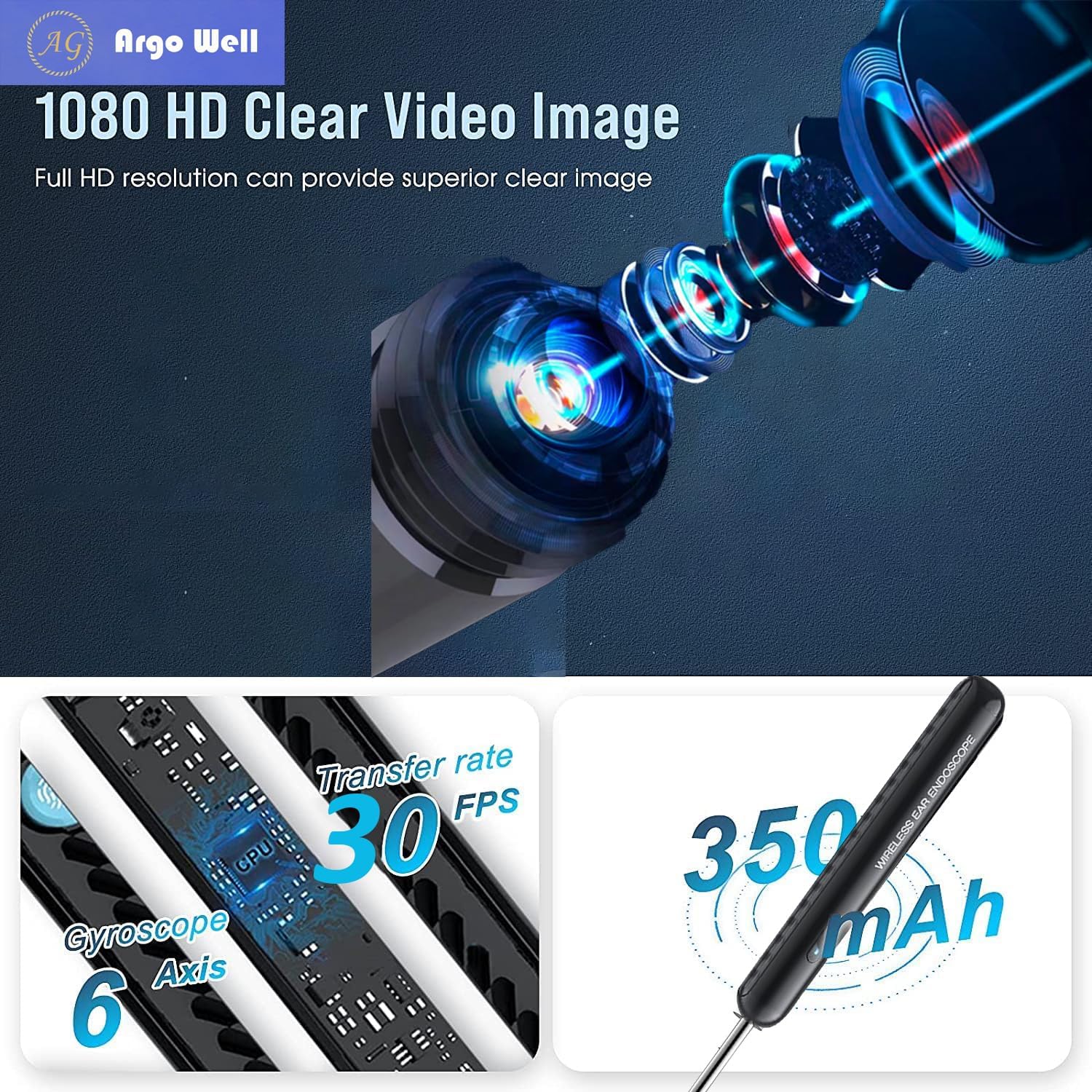 Ear Wax Removal Kit with 1080P Camera - 360° HD Ear Cleaner for iOS/Android, 6 LED Lights, Soft Silicone Picks, IP67 Waterproof, Rechargeable, WiFi-Enabled Ear Care Set with 8 Tools