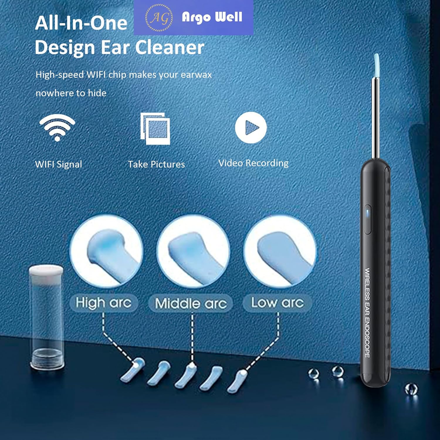 Ear Wax Removal Kit with 1080P Camera - 360° HD Ear Cleaner for iOS/Android, 6 LED Lights, Soft Silicone Picks, IP67 Waterproof, Rechargeable, WiFi-Enabled Ear Care Set with 8 Tools