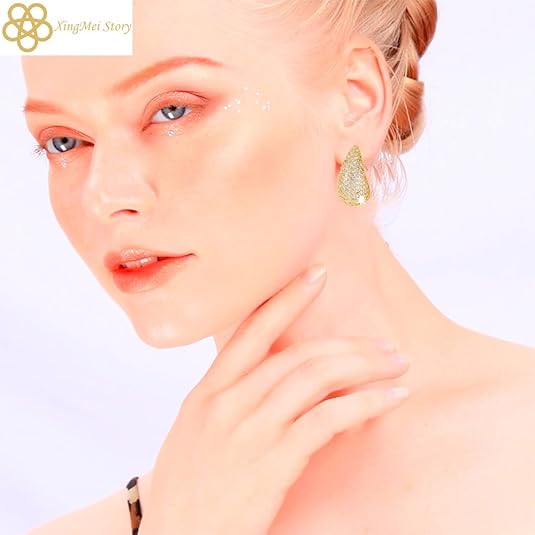 Gold Crystal Chunky Hoop Earrings - Sparkly Rhinestone Teardrop Design with 925 Sterling Silver Posts - Trendy Jewelry for Women, Perfect for Special Occasions (1pair)