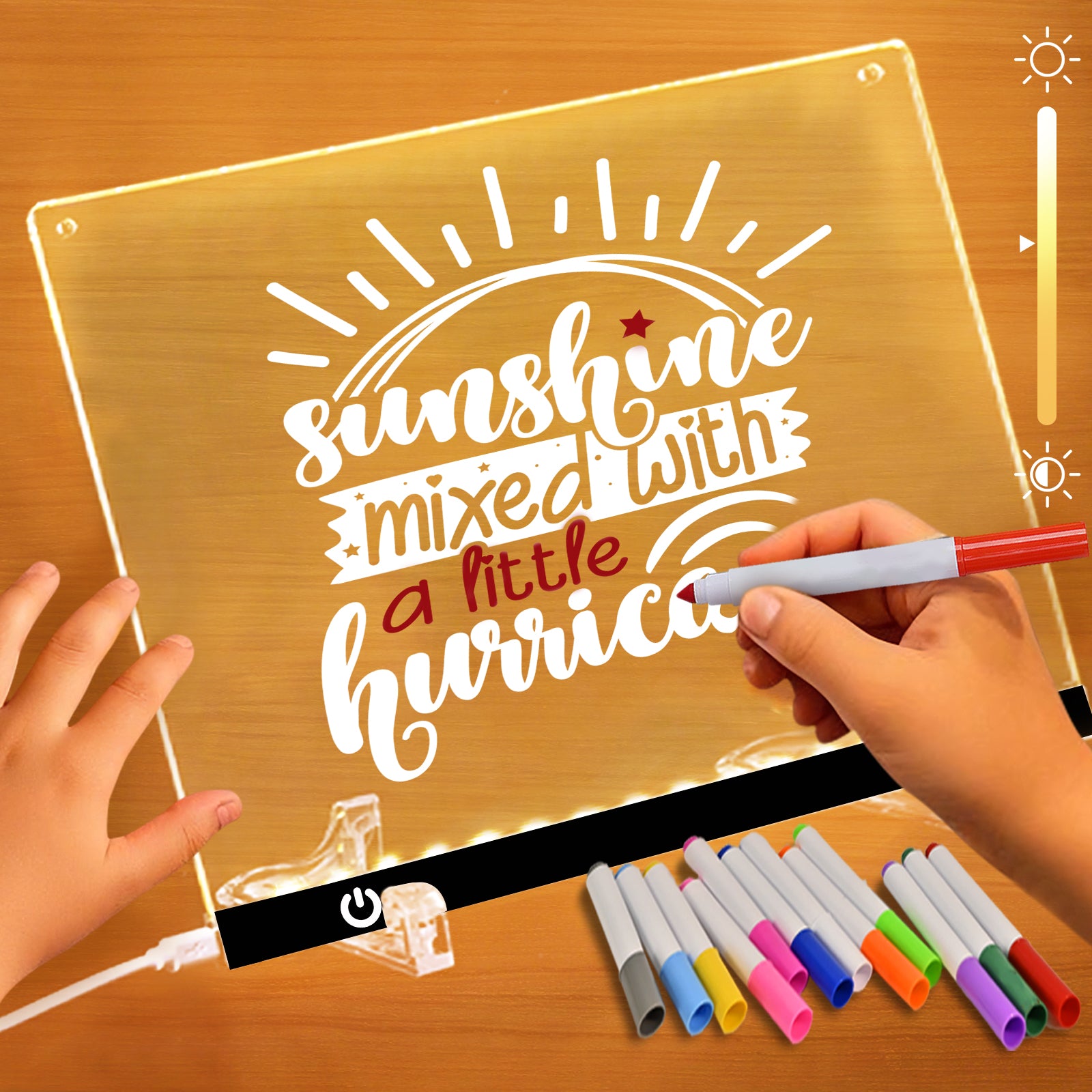 Acrylic Dry Erase Board with LED Light -11.8"x8.5" Clear Glowing Memo,Brightness Level Adjustment,12 Color Markers, Ideal for Office/Home/Kids, Writable Night Light & Desktop Charm (White)