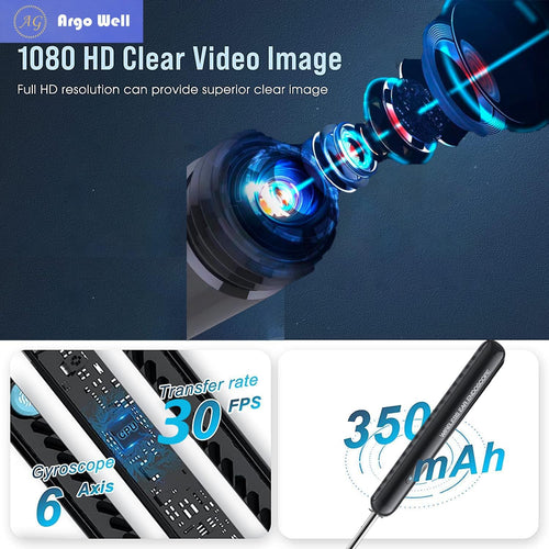 Ear Wax Removal Kit with 1080P Camera - 360° HD Ear Cleaner for iOS/Android, 6 LED Lights, Soft Silicone Picks, IP67 Waterproof, Rechargeable, WiFi-Enabled Ear Care Set with 8 Tools