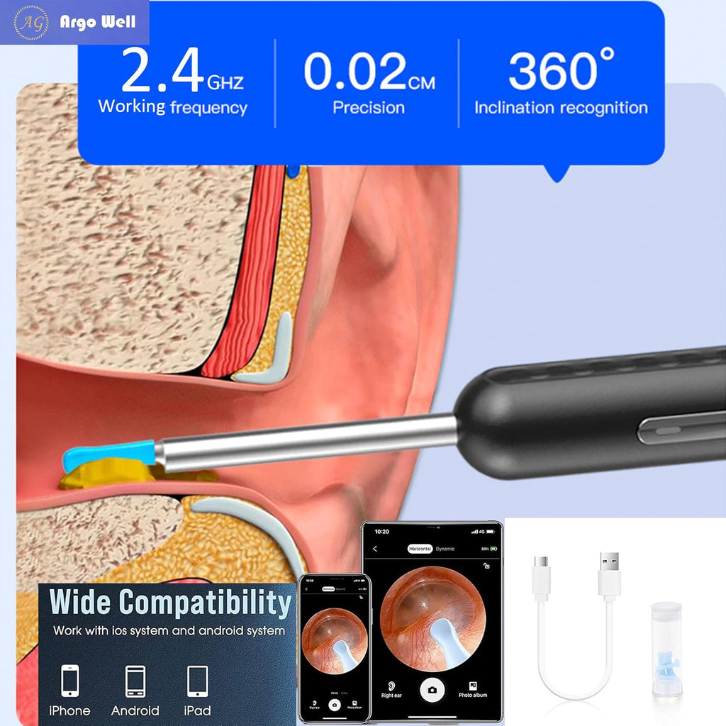 Ear Wax Removal Kit with 1080P Camera - 360° HD Ear Cleaner for iOS/Android, 6 LED Lights, Soft Silicone Picks, IP67 Waterproof, Rechargeable, WiFi-Enabled Ear Care Set with 8 Tools