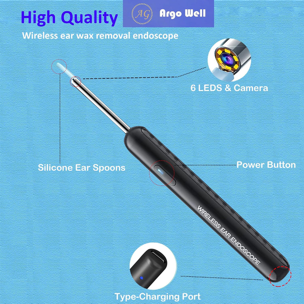 Ear Wax Removal Kit with 1080P Camera - 360° HD Ear Cleaner for iOS/Android, 6 LED Lights, Soft Silicone Picks, IP67 Waterproof, Rechargeable, WiFi-Enabled Ear Care Set with 8 Tools
