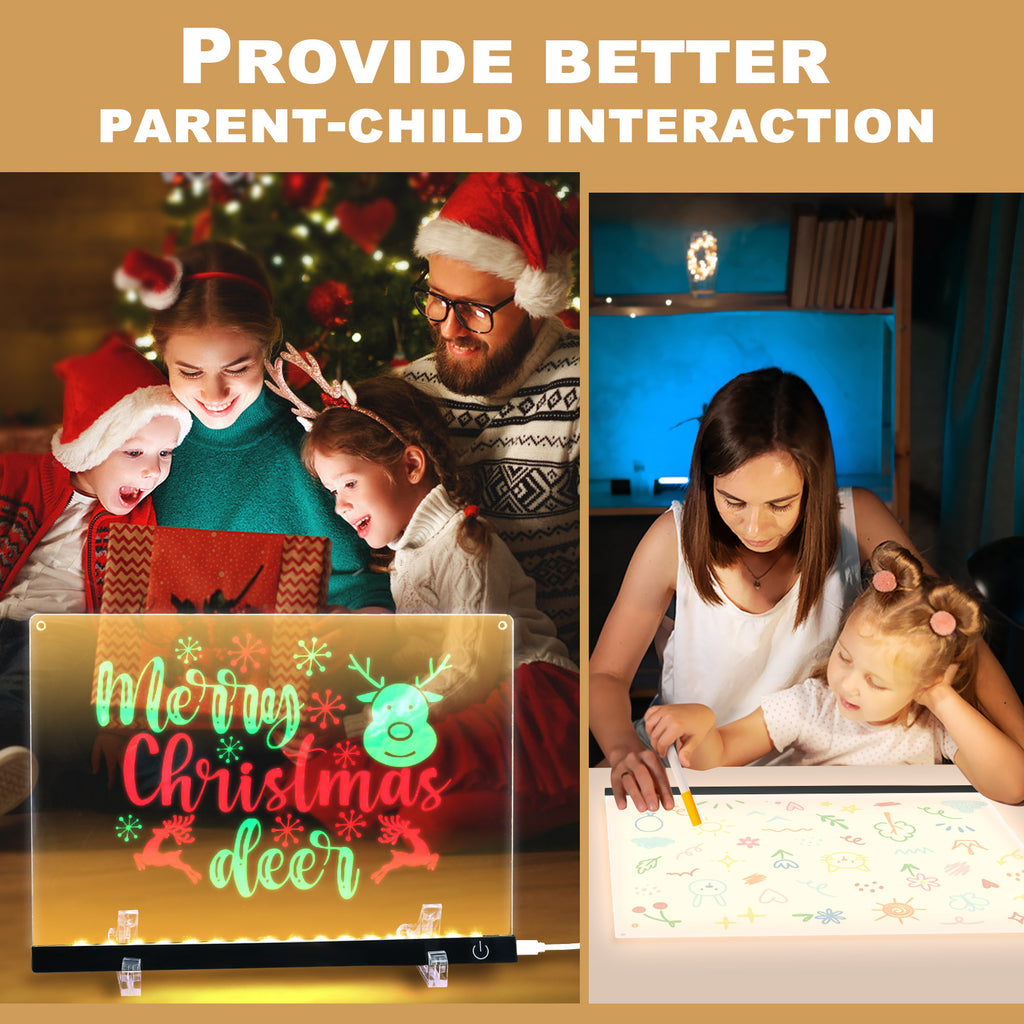 LED Note Board with Colors - 14.1"x10.9" Light-Up Acrylic Dry Erase Board,Letter Message Memo Drawing Board,Night Light & Desk Decor for Kids, Home, Office, or Gift