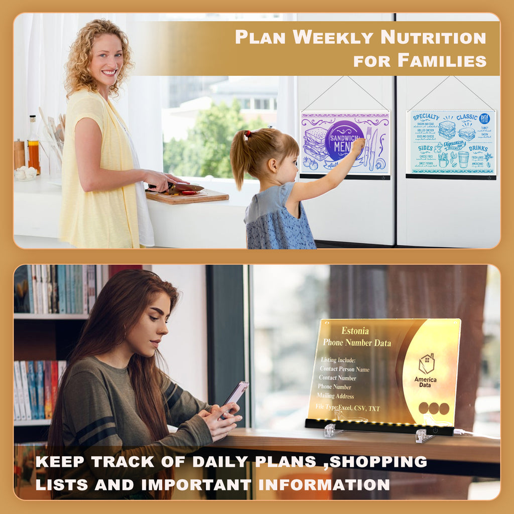 LED Note Board with Colors - 14.1"x10.9" Light-Up Acrylic Dry Erase Board,Letter Message Memo Drawing Board,Night Light & Desk Decor for Kids, Home, Office, or Gift